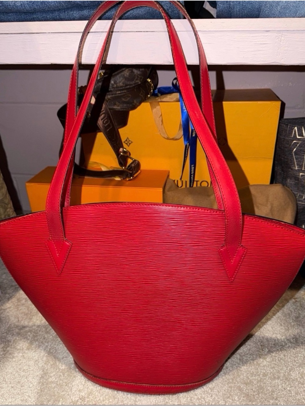 Authentic Louis Vuitton Saint Jacques Shoulder Bag Castilian Red Epi Leather